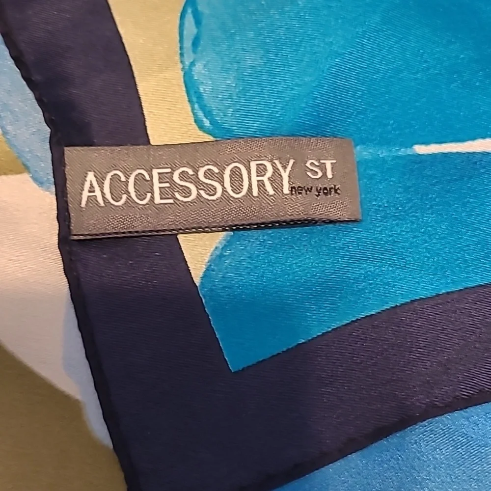 100% Silk Large Floral Square Scarf Cobalt Blue Vibrant Luxurious